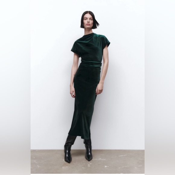 Zara Dresses & Skirts - Zara Deep Green Velvet Maxi Dress